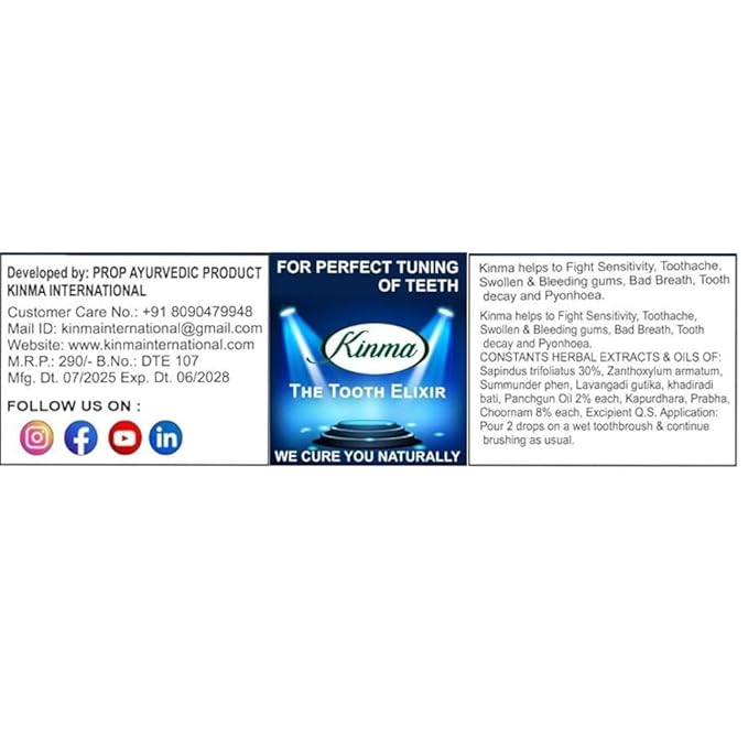 KINMA Natural Tooth & Gum Elixir | Herbal Oral Care | All-in-One Solution for Toothache Relief, Gum Strengthening, Sensitivity Protection & Bad Breath Control