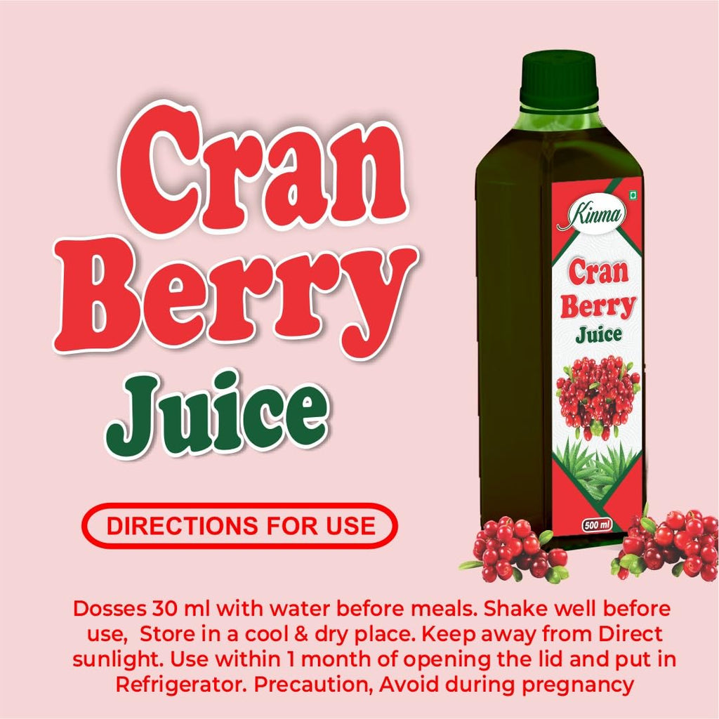 KINMA Cran Berry Juice 500ml | 100% Pure No Added Sugar | Fresh Cranberries Good for Health | Antioxidant Powerhouse | Preservative-Free