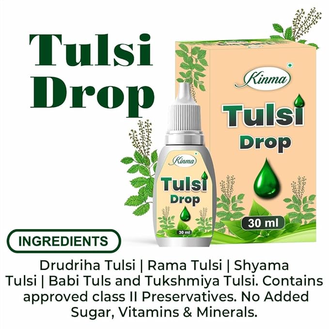 KINMA Tulsi Drops - 30 ml | Natural Immunity Booster with Goodness of Five Types of Tulsi | Herbal life | Oral Health | Digestion | Cough and Cold Relief