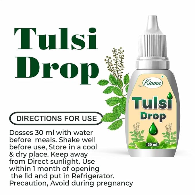 KINMA Tulsi Drops - 30 ml | Natural Immunity Booster with Goodness of Five Types of Tulsi | Herbal life | Oral Health | Digestion | Cough and Cold Relief