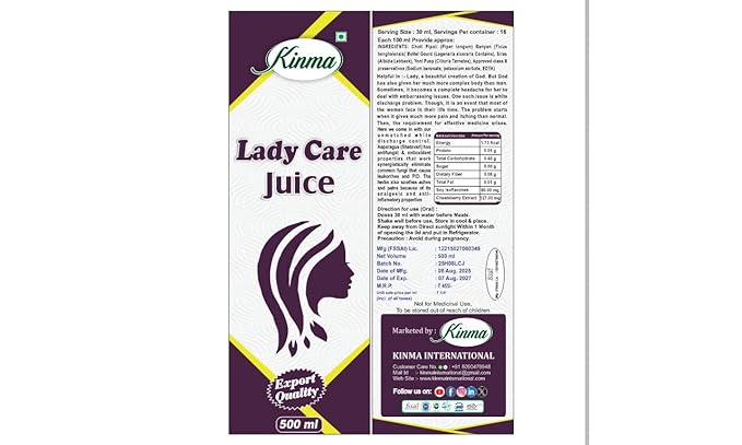 KINMA Lady Care Juice 500ml | Herbal Supplement for Hormonal Balance | Period Pain Relief, Hair and Skin Health | Women Wellness Juice