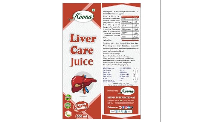 Kinma Liver Care Juice, 500 ml, Natural Herbal Supplement for Liver Detox and Immunity