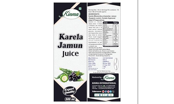 KINMA Karela Jamun Juice 500 ml | Help Maintain Healthy Sugar Levels | Export Quality with Natural Ingredient
