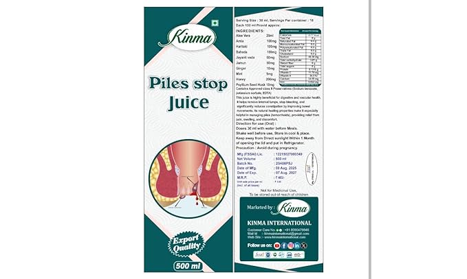 KINMA Piles Stop Juice, Natural Herbal Supplement for Digestive Health, 500 ml